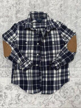 boys Polo Ralph Lauren blue plaid flannel button up shirt